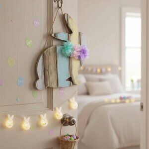 Pastel Sitting Easter Bunny Wood Wall Decoration Spring Holiday Decor Gift